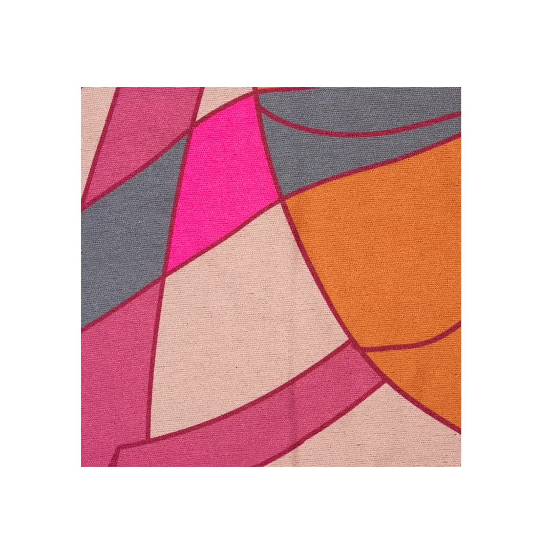 Owala towel in Tropic Like It's Hot, print closeup with abstract geometric pattern in pink, magenta, orange, beige, and grey